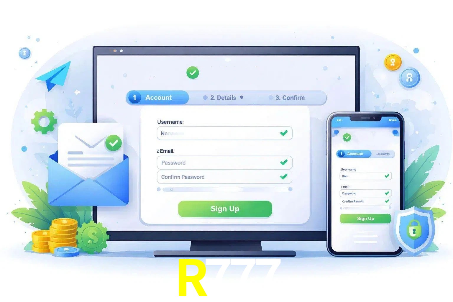 Registro de nuevo usuario y configuración de cuenta R777